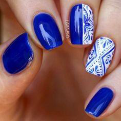aztec cobalt blue nail design