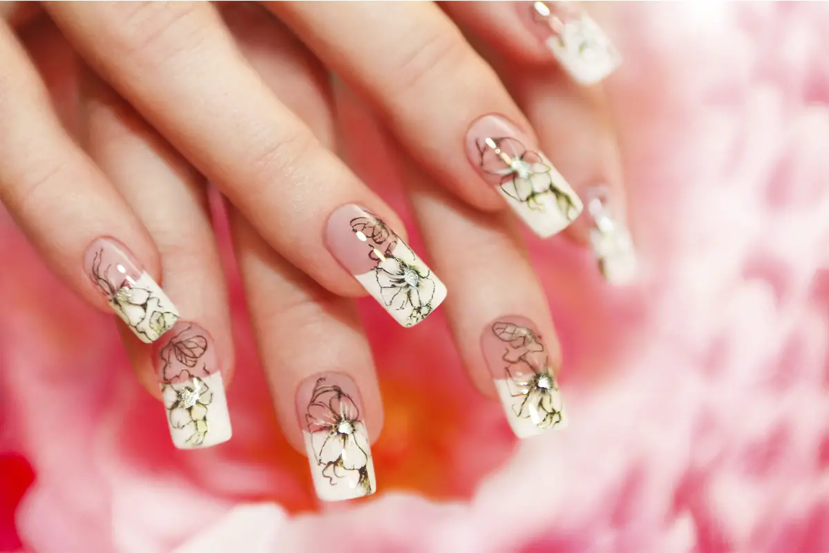 dark floral acrylic nail designs