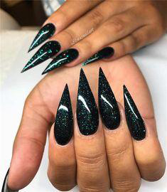 glitter stiletto nail design