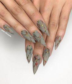 gray matte stiletto nail design