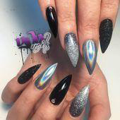 holographic stiletto nail design