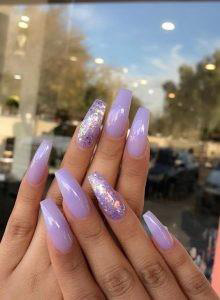 lilac glitter nail design