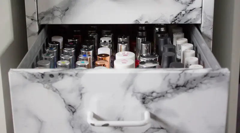 nail polish in organized drawer