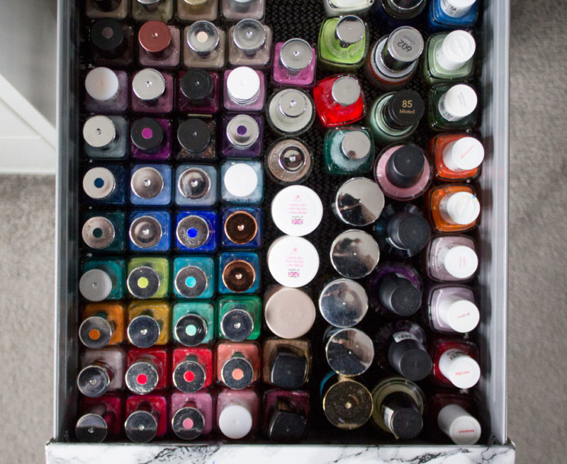 nail polish in organized drawer