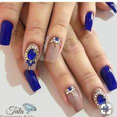 rhinestone cobalt blue nail design