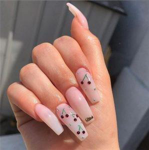 summer cherry long nail design
