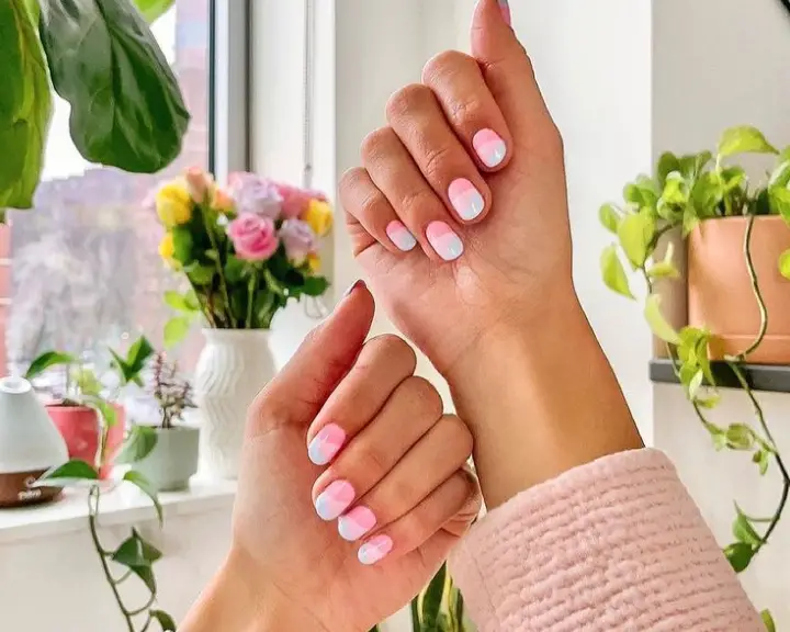 white and pink gradient nail design 