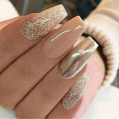 gold metallic and white nail design