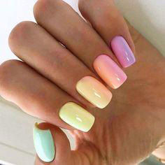 rainbow gradient square nail design