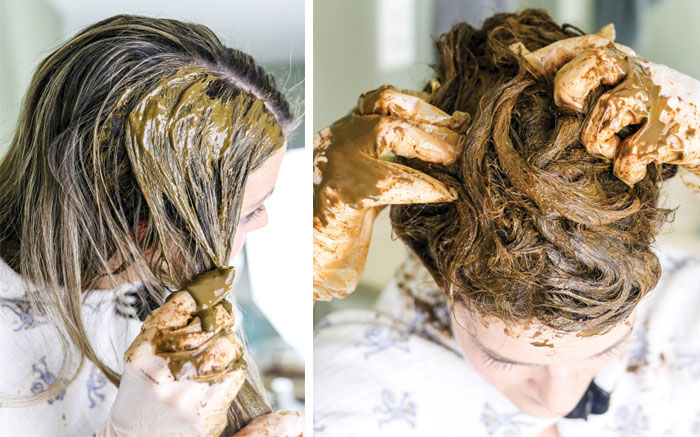 applying henna to wet hair